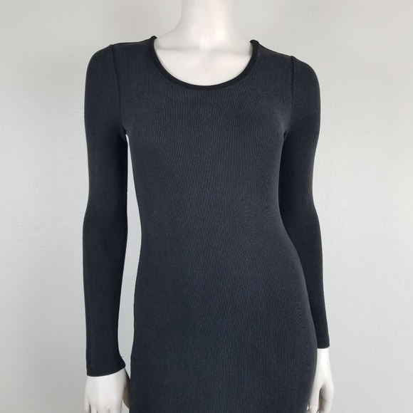 Marine Layer Lexi Black Rib Knit Bodycon Midi Minimalist Slimming Dress Size XS - Picture 4 of 12